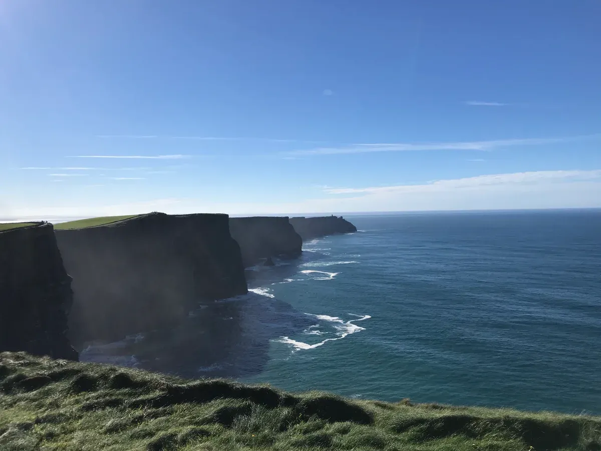 The Cliffs of Moher in County Clare, on the itinerary of most tours from 3 days up, seen on vacation tours of Ireland