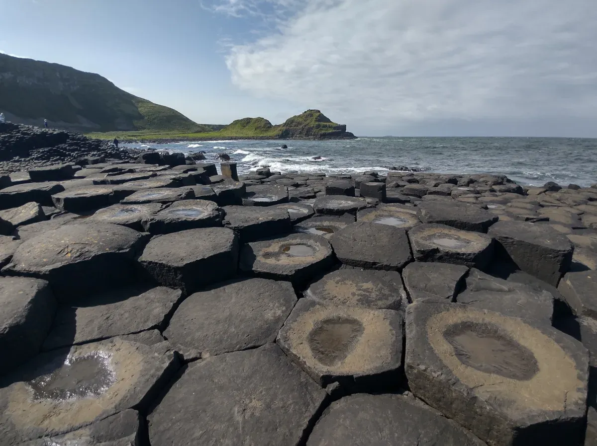 Basalt columns of the Giant's Causeway on the Antrim coast, seen on vacation tours of Ireland